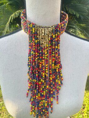 Colorful Beaded Choker W/ Gold Beads